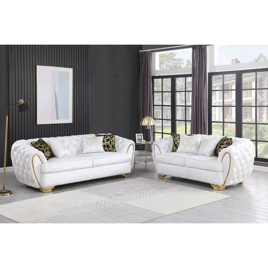 S2004 Mila (White) Velvet Sofa & Loveseat - Pay On Delivery $1,350.00