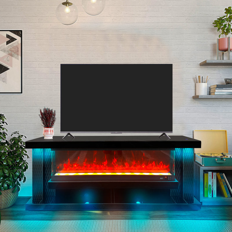 A88 TV STAND W/FIREPLACE 71"L (BLACK) Pay On Delivery $860.00