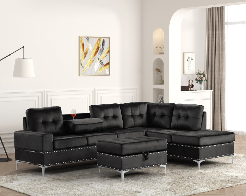 Anserra Black Reversible Sectional + Ottoman Set - Pay On Delivery $700.00