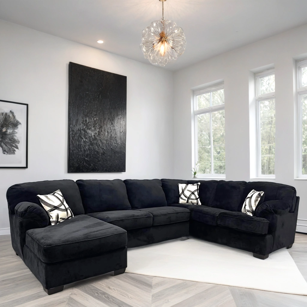 BRENTWOOD BLACK SECTIONAL - Pay On Delivery $1,110.00