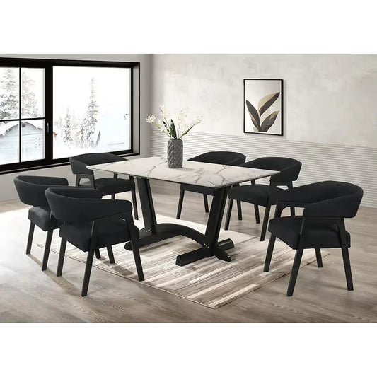 Hamilton ONYX White / Black Dining + 6 Chair Set - Pay On Delivery $750.00