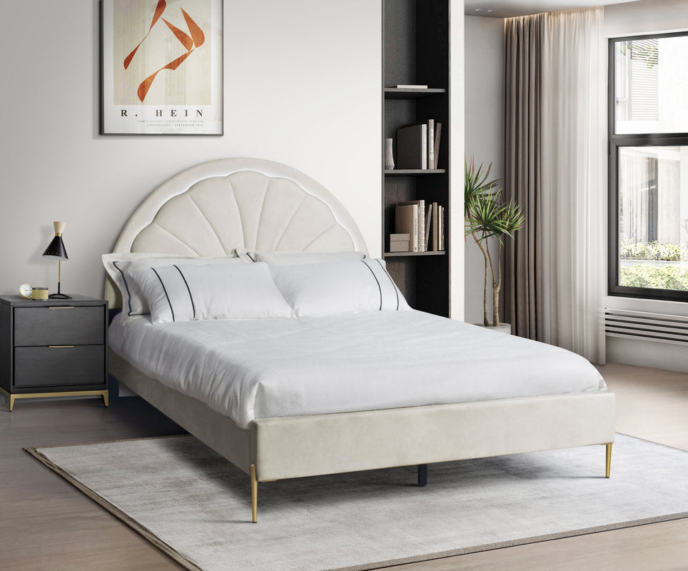 Flora Beige Platform Bed Queen