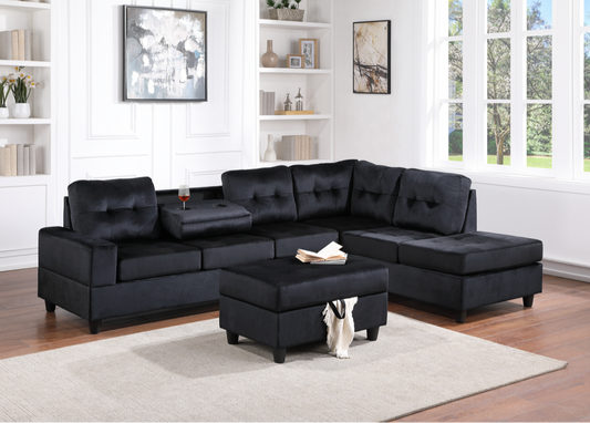 20Heights Reversible Sectional + Ottoman - Black Velvet - Pay On Delivery $700.00