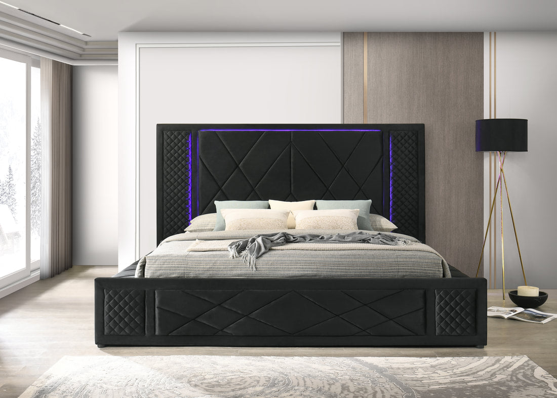 Lorenzo Black Platform Bed (w/ LED LIGHTS & BLUETOOTH SPEAKERS) King - Pay On Delivery $730.00 Without Finance