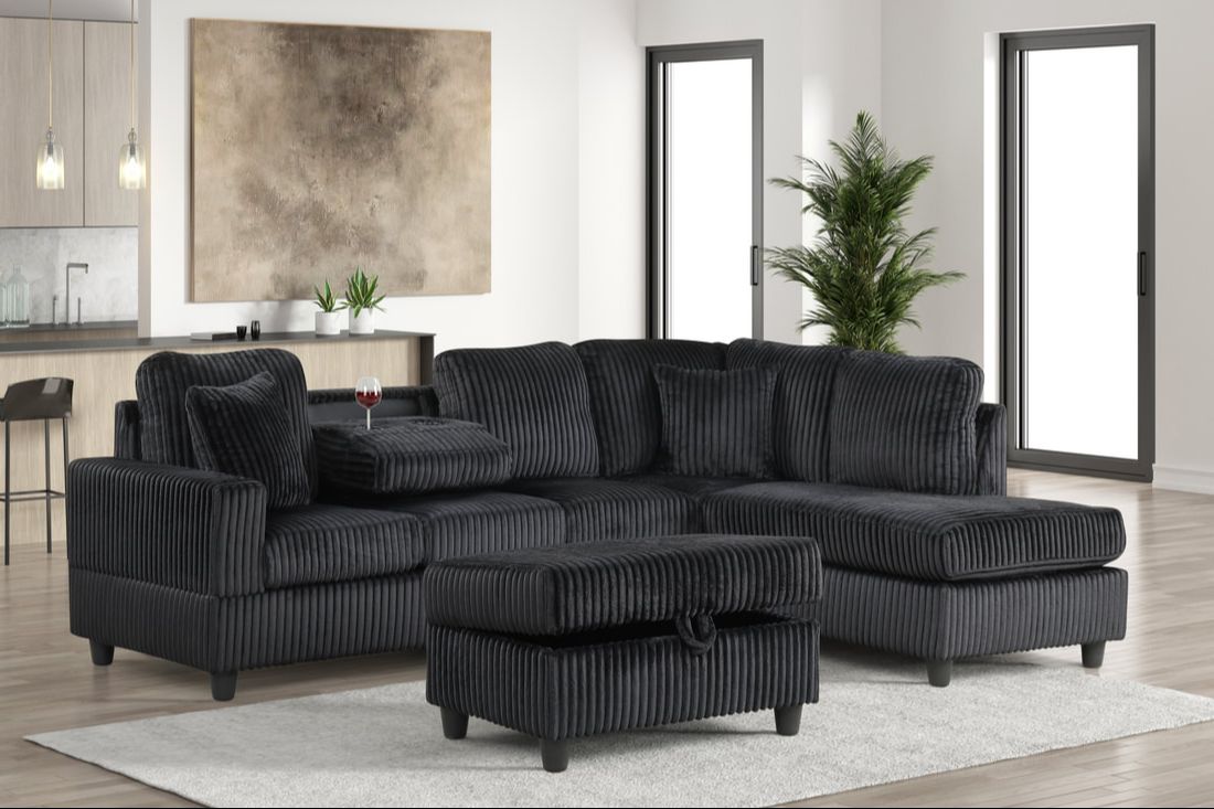 Rocket Onyx Reversible Sectional (Black) - Pay On Delivery $590.00